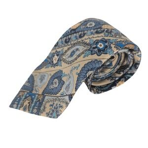 Brioni Necktie Mens OS Yellow Blue Paisley Floral Silk Hand Made Italy Luxury